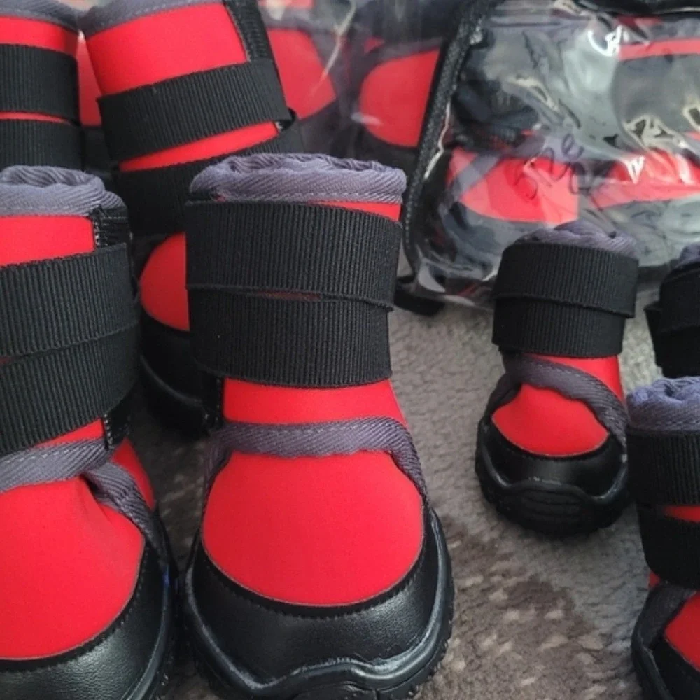 Red and Black Protective Dog Booties Secure Fit Outdoor Paw Shoes Size 1